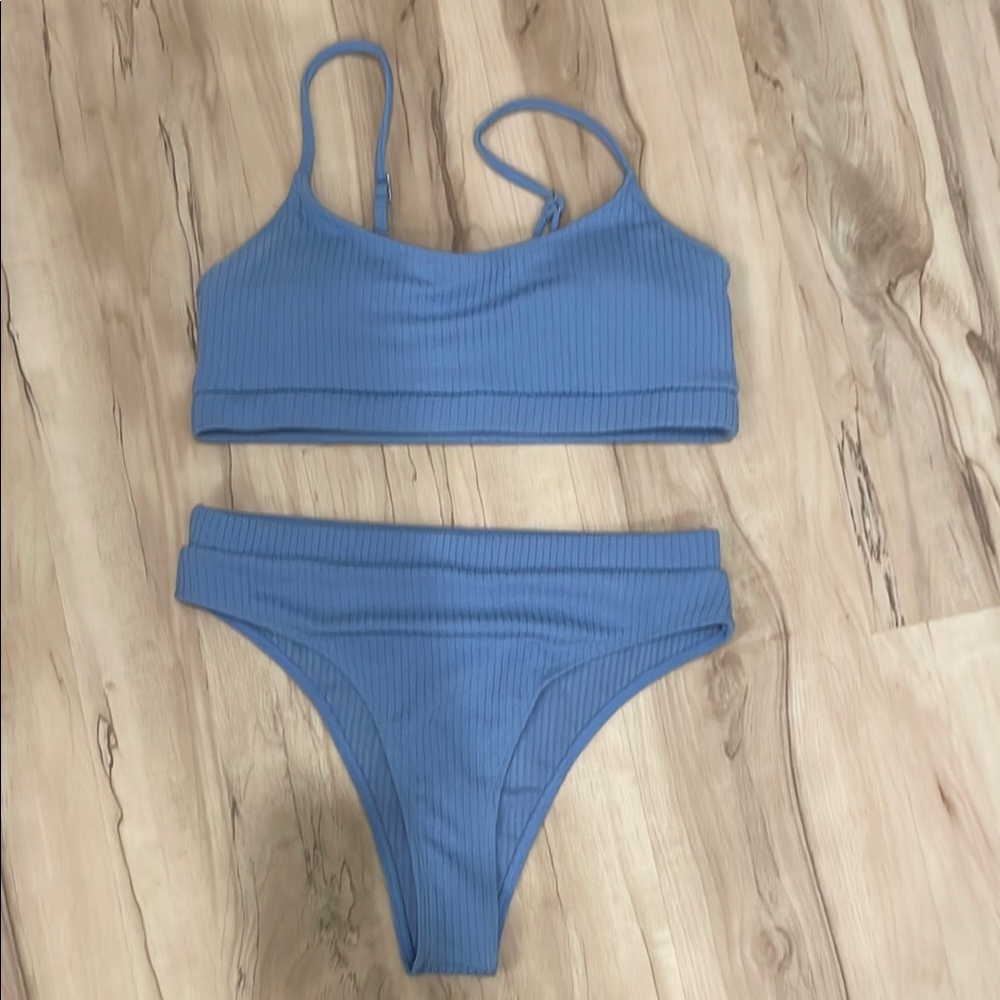 Blue Ribbed Bikini Set